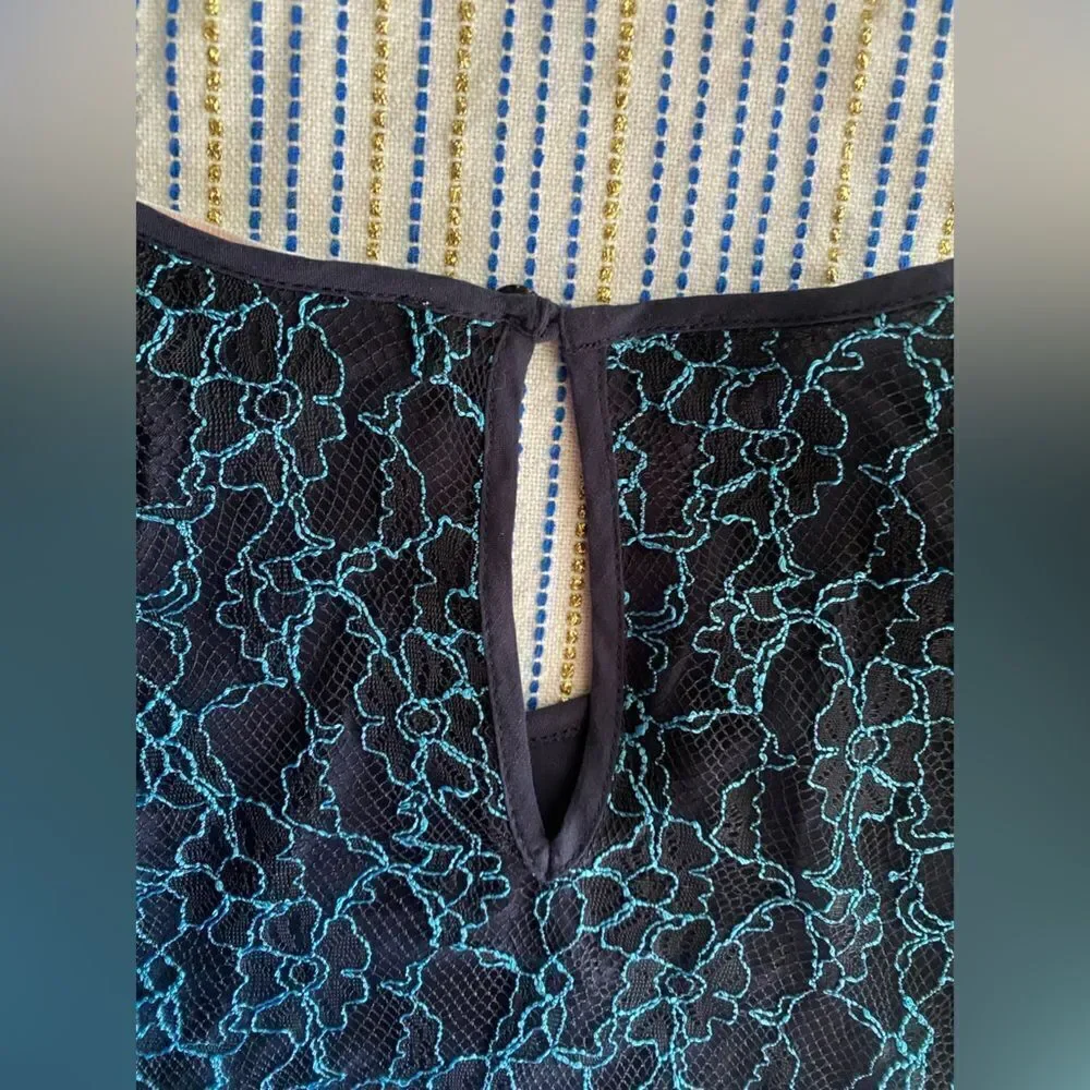 SEE BY CHLOE Black Blue Lace Knit Long Sleeve Boho Coquette Midi Dress Sz 40 US8